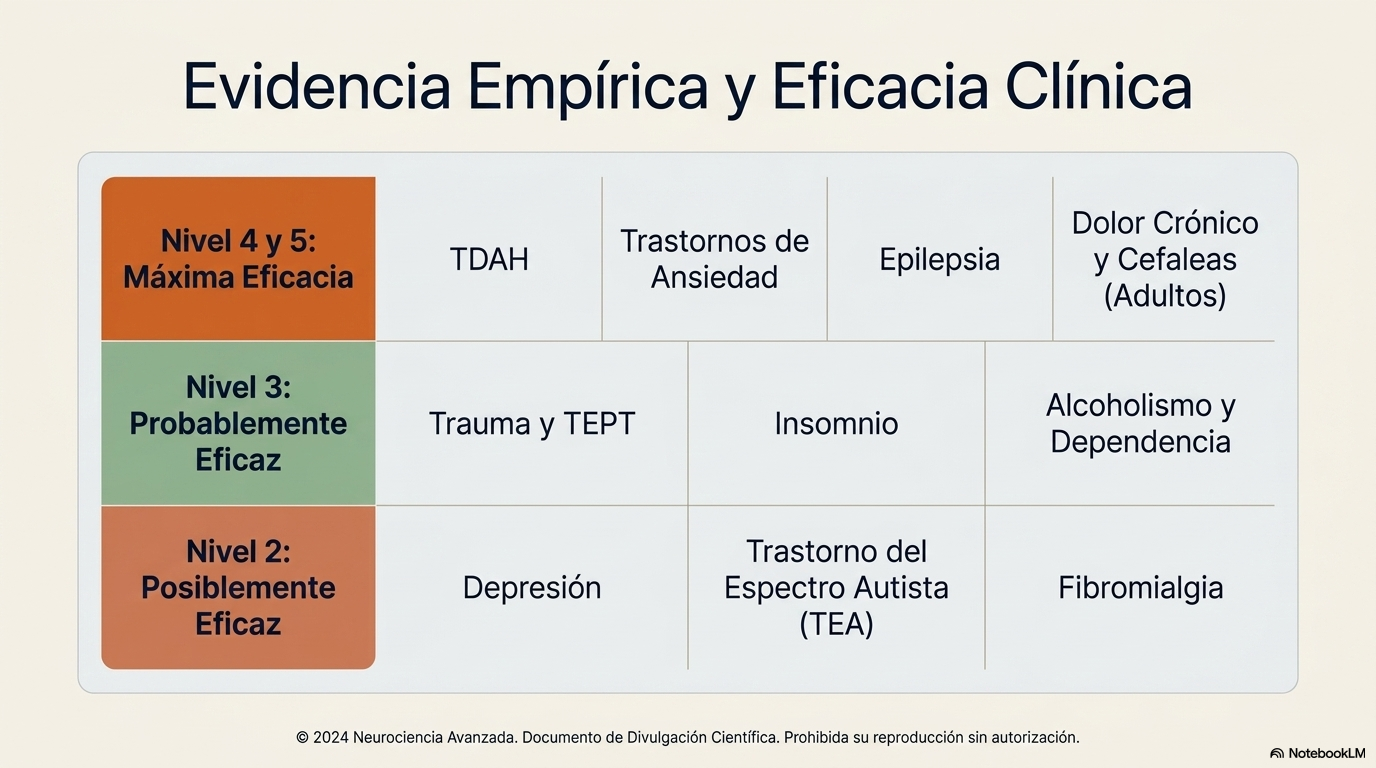 Evidencia empírica y eficacia clínica del Neurofeedback por nivel de indicación